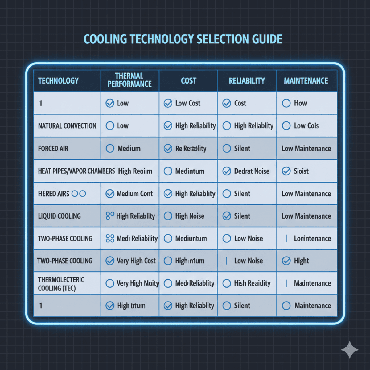 Cooling technology trade-off matrix