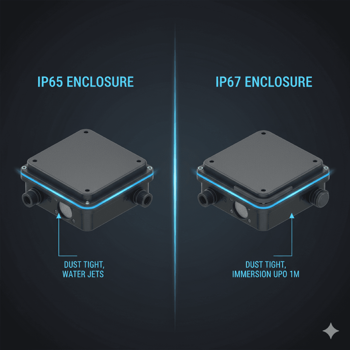 IP65 vs IP67 enclosure design comparison