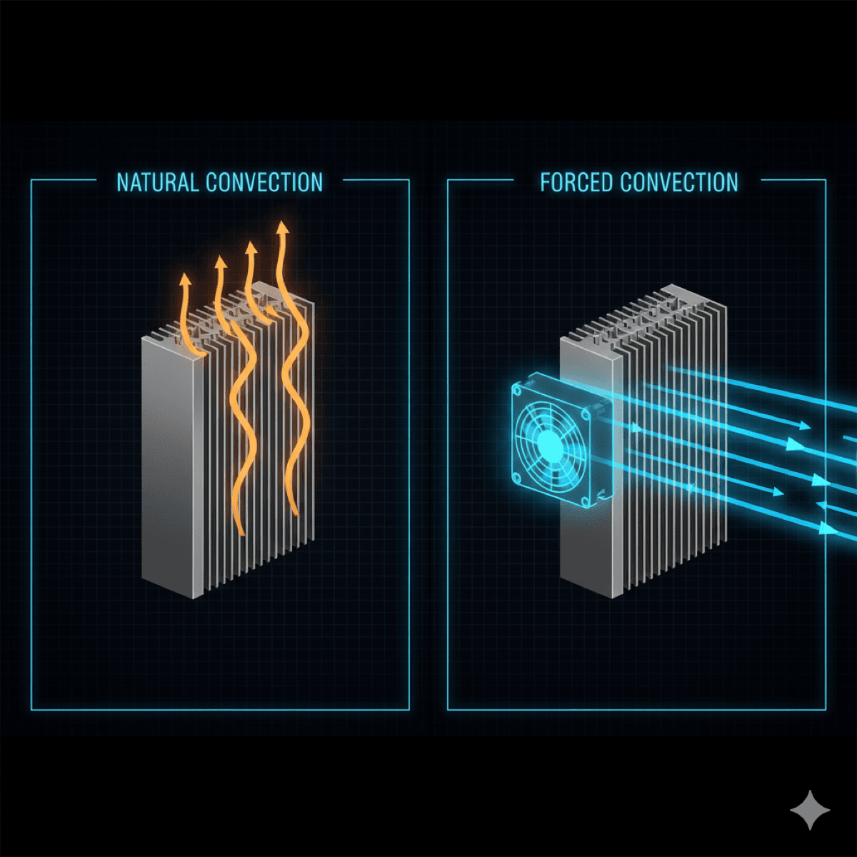 Natural vs forced convection airflow patterns