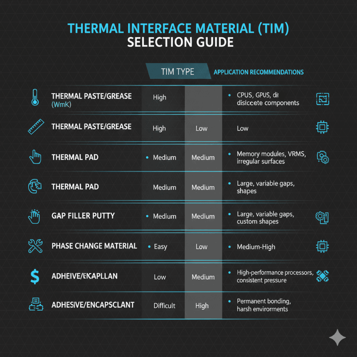 TIM selection decision matrix